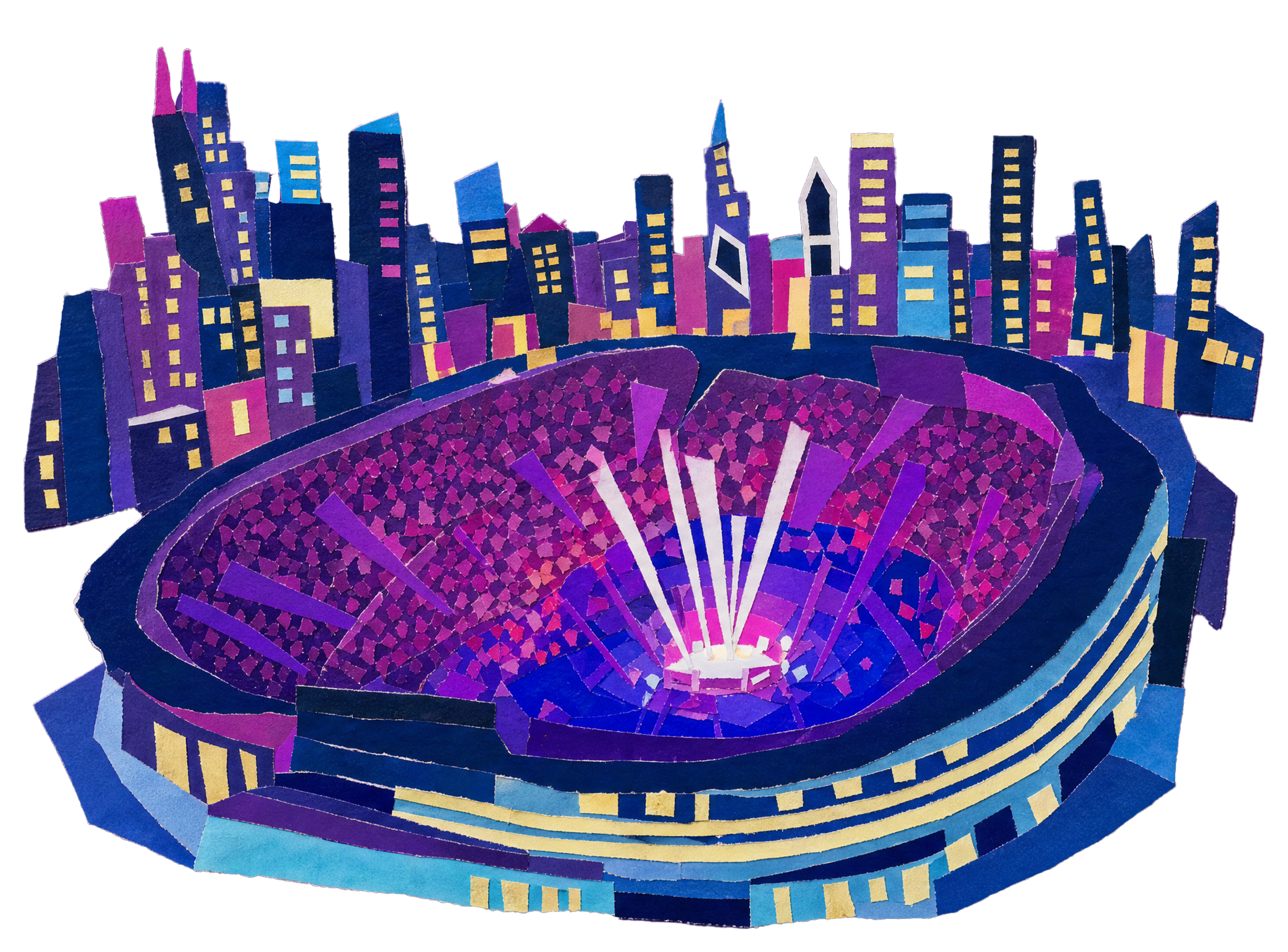 Illustration of the Chicago skyline and concert stadium
